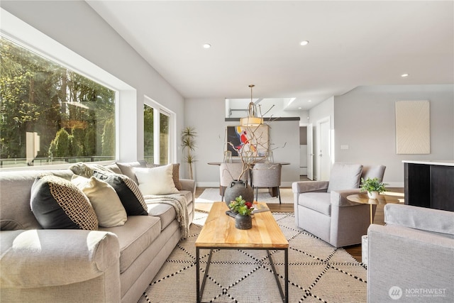9028 45th Ave NE, Seattle, WA 98115 - living area featuring recessed lighting, light wood-style flooring, and baseboards