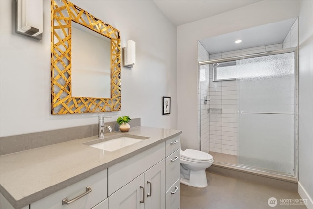9028 45th Ave NE, Seattle, WA 98115 - bathroom featuring recessed lighting, vanity, toilet, and a stall shower