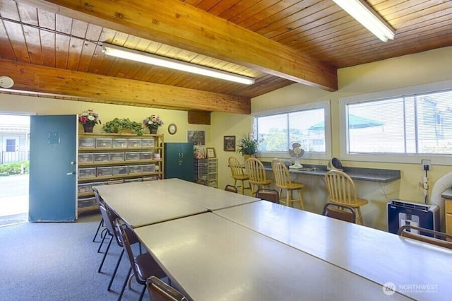 10515 60th Street Ct E Unit 165, Puyallup, WA 98372 - recreation room with beamed ceiling, carpet flooring, and wood ceiling