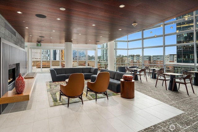 building lobby featuring a city view