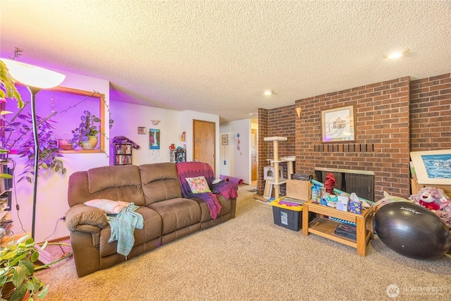9941 Old Olympic Hwy, Sequim, WA 98382 - living area with carpet, a textured ceiling, and recessed lighting