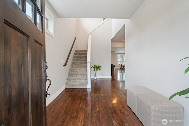 4407 N Ridgefield Woods Dr, Ridgefield, WA 98642 - foyer featuring stairway, wood finished floors, and baseboards