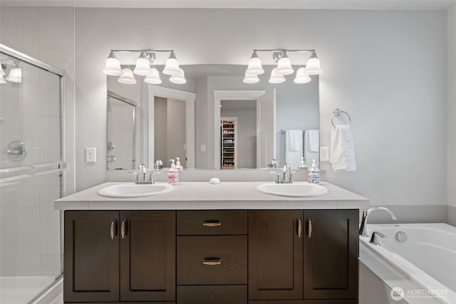 4407 N Ridgefield Woods Dr, Ridgefield, WA 98642 - full bath featuring a stall shower, double vanity, and a garden tub