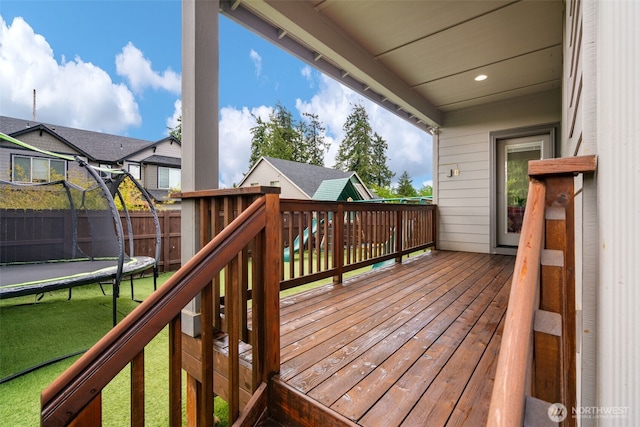4407 N Ridgefield Woods Dr, Ridgefield, WA 98642 - wooden terrace featuring a trampoline