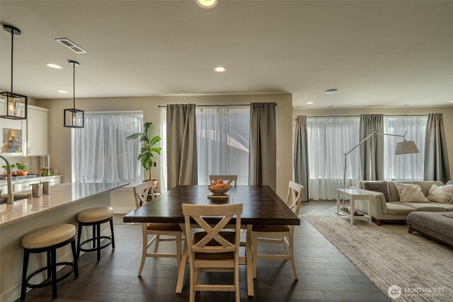 29027 NE 156th St, Duvall, WA 98019 - dining space with dark wood-style flooring, visible vents, and recessed lighting