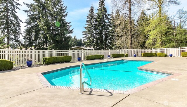 view of pool featuring a fenced in pool, a patio area, and fence