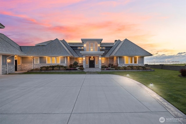 581 Marine Dr, Point Roberts, WA 98281 - prairie-style home featuring a yard, fence, and stone siding