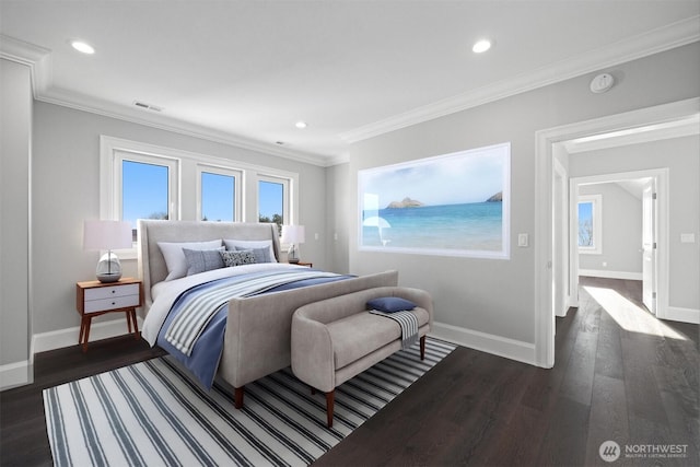 581 Marine Dr, Point Roberts, WA 98281 - bedroom featuring baseboards, dark wood-style floors, and multiple windows