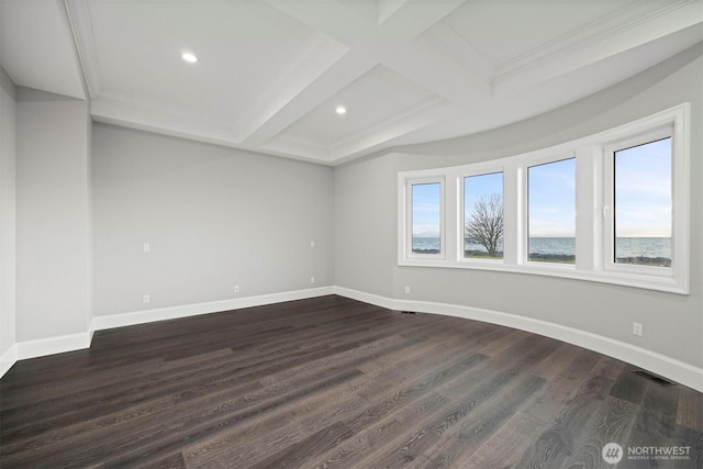 581 Marine Dr, Point Roberts, WA 98281 - unfurnished room featuring beamed ceiling, baseboards, visible vents, and recessed lighting