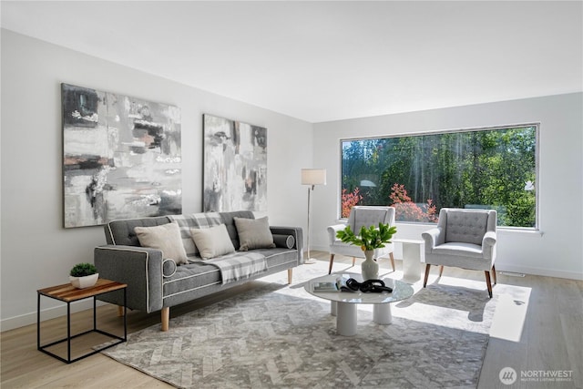 living room featuring baseboards and wood finished floors