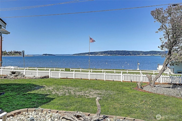 water view featuring a fenced backyard