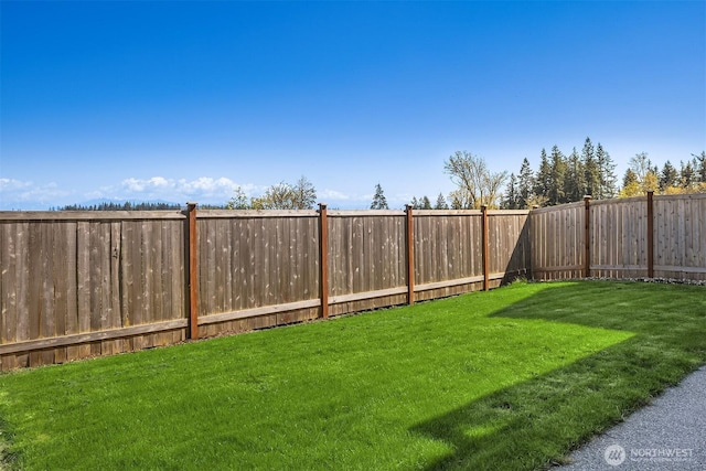view of yard with a fenced backyard