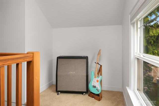interior space with baseboards and lofted ceiling