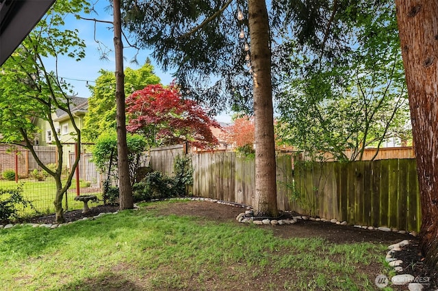 view of yard featuring a fenced backyard