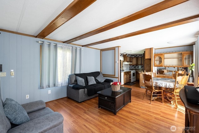157 Camelot Dr, Castle Rock, WA 98611 - living area featuring light wood-style flooring and beamed ceiling