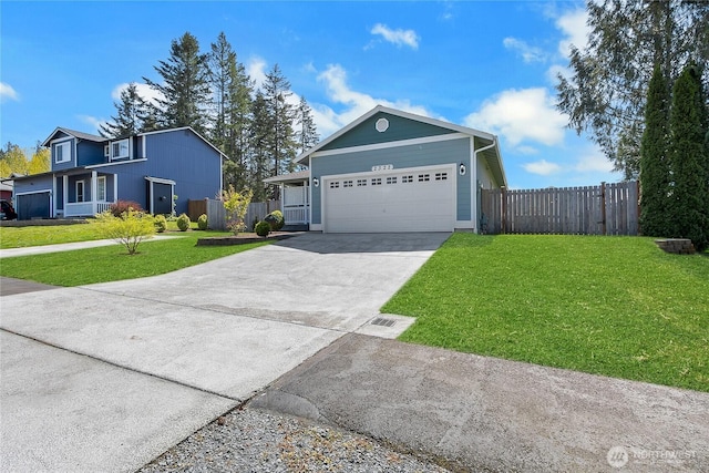 2322 157th Street Ct E, Tacoma, WA 98445 - view of front facade with a garage, a front lawn, concrete driveway, and fence