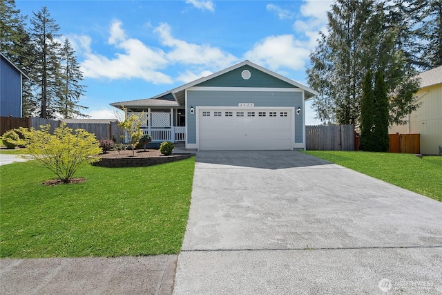 2322 157th Street Ct E, Tacoma, WA 98445 - ranch-style house with fence, driveway, a front yard, and a garage