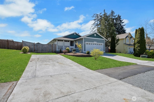 2322 157th Street Ct E, Tacoma, WA 98445 - ranch-style home with an attached garage, driveway, a front yard, and fence