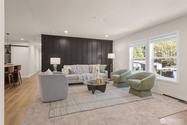 3310 207th Pl SE, Bothell, WA 98012 - living area with recessed lighting, light wood-type flooring, and a barn door