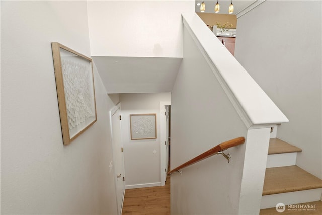 stairway featuring wood finished floors