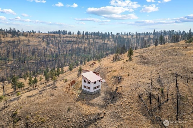 birds eye view of property featuring a rural view