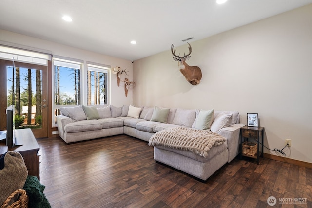 27406 NE 65th St, Camas, WA 98607 - living room with dark wood-style floors and recessed lighting