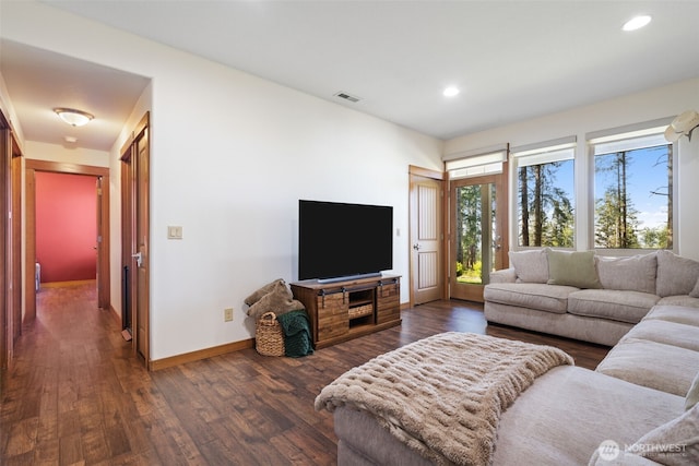 27406 NE 65th St, Camas, WA 98607 - living area with dark wood finished floors, baseboards, and recessed lighting