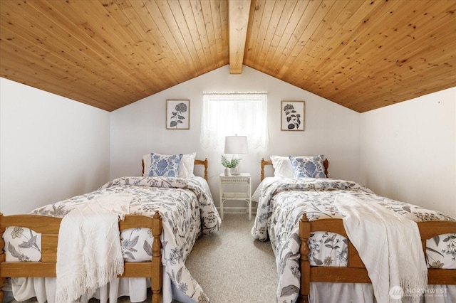 2963 Saratoga Rd, Langley, WA 98260 - bedroom featuring wood ceiling, vaulted ceiling with beams, and carpet