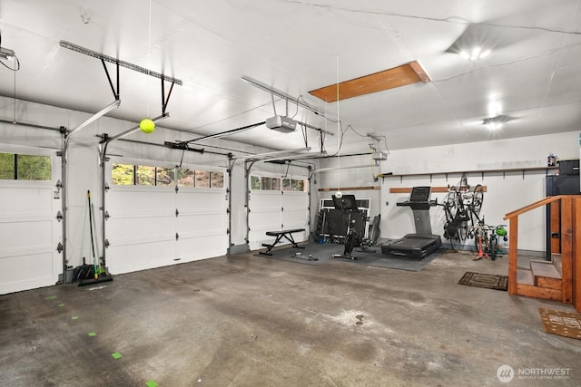 garage with a garage door opener