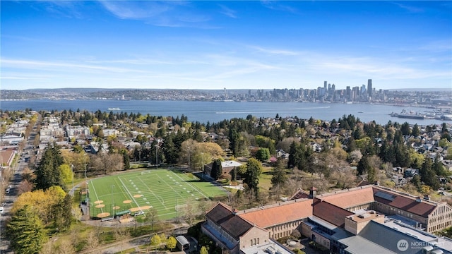 bird's eye view featuring a water view