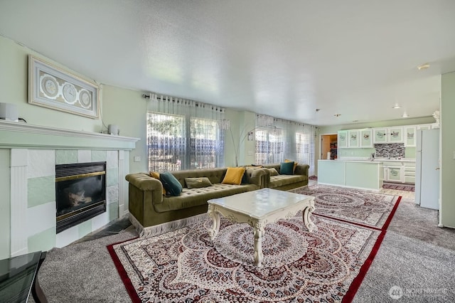 29685 129th Pl SE, Auburn, WA 98092 - living room featuring a tile fireplace and light carpet