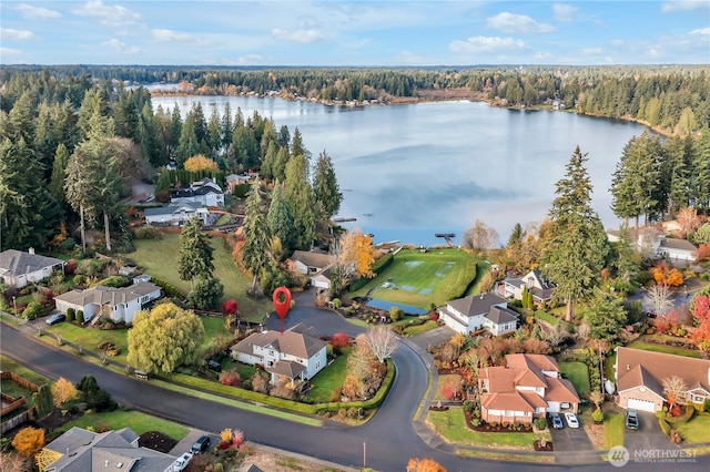 6725 Mirror Ct SE, Olympia, WA 98513 - drone / aerial view featuring a view of trees, a residential view, and a water view