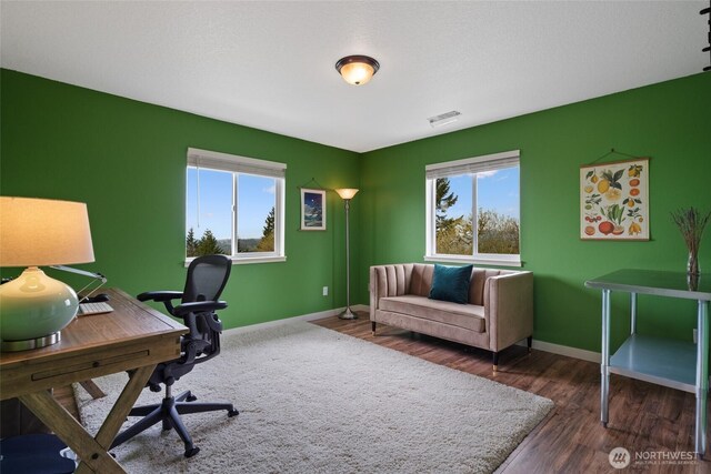 17908 NE 391st St, Amboy, WA 98601 - office space with visible vents, baseboards, and wood finished floors