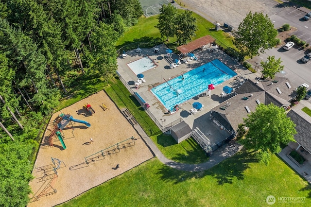 aerial view of a pool