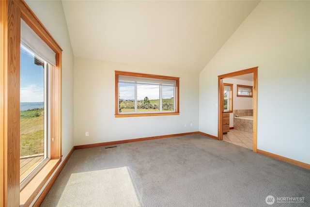 27 Scenic Dr, Brewster, WA 98812 - unfurnished room with vaulted ceiling, plenty of natural light, carpet flooring, and baseboards