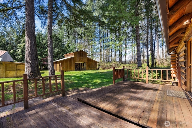 19708 NE 288th Cir, Battle Ground, WA 98604 - wooden deck with a barn, a yard, and an outdoor structure