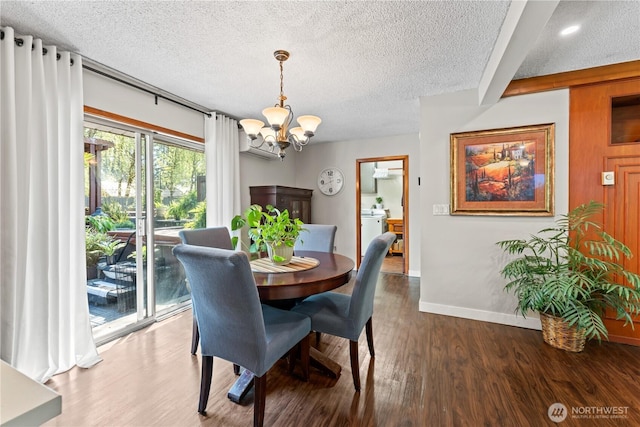 9811 NE 152nd Ave, Vancouver, WA 98682 - dining room featuring baseboards, wood finished floors, a textured ceiling, and a chandelier