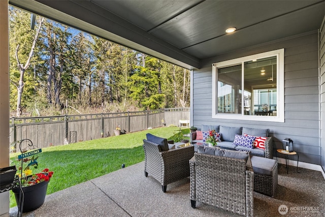 32832 SE Stevens St, Black Diamond, WA 98010 - view of patio with an outdoor hangout area and a fenced backyard