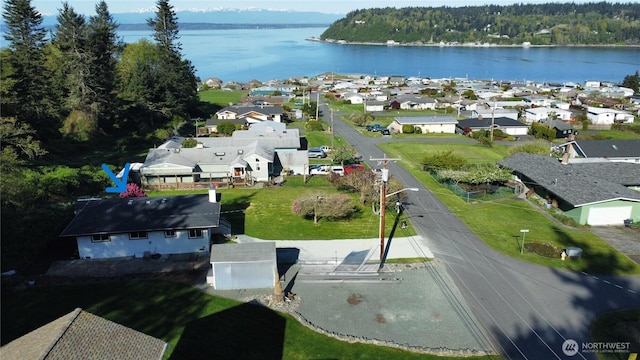 4182 Scatchet View Dr, Clinton, WA 98236 - aerial view with a water view, a forest view, and a residential view