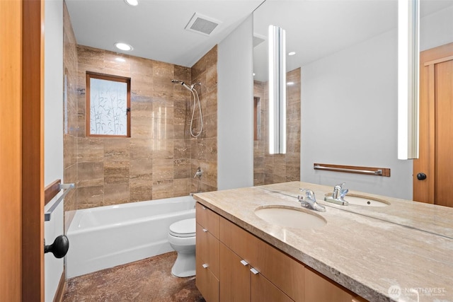 3103 Alki Ave SW, Seattle, WA 98116 - full bathroom with toilet, vanity, tub / shower combination, and recessed lighting