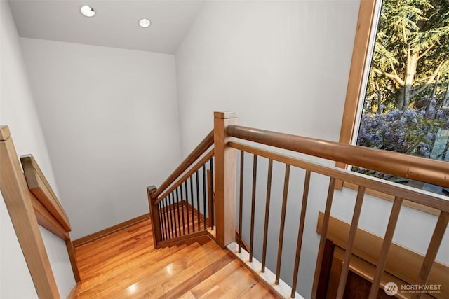 3103 Alki Ave SW, Seattle, WA 98116 - stairs with wood finished floors and recessed lighting