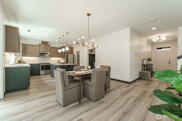 2302 S Royal Ct, Ridgefield, WA 98642 - dining space with a chandelier, light wood-style floors, recessed lighting, and baseboards
