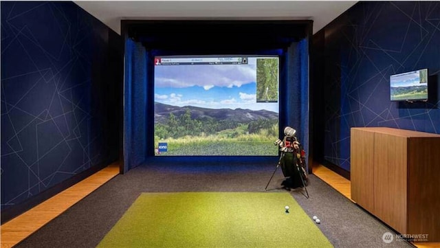 188 Bellevue Way NE Unit 303, Bellevue, WA 98004 - recreation room with carpet flooring and golf simulator