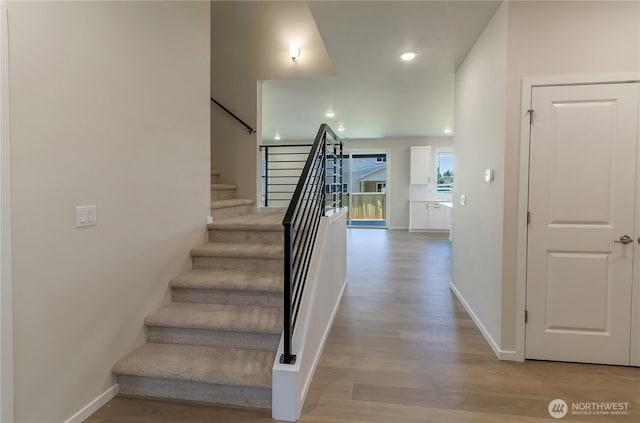 18213 35th Avenue Ct E, Tacoma, WA 98446 - stairway featuring wood finished floors and recessed lighting