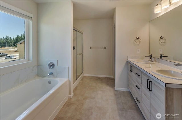 18213 35th Avenue Ct E, Tacoma, WA 98446 - full bath featuring a garden tub, double vanity, and a shower stall