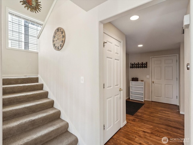 17581 110th Ln SE Unit 3, Renton, WA 98055 - staircase featuring wood finished floors, baseboards, and recessed lighting