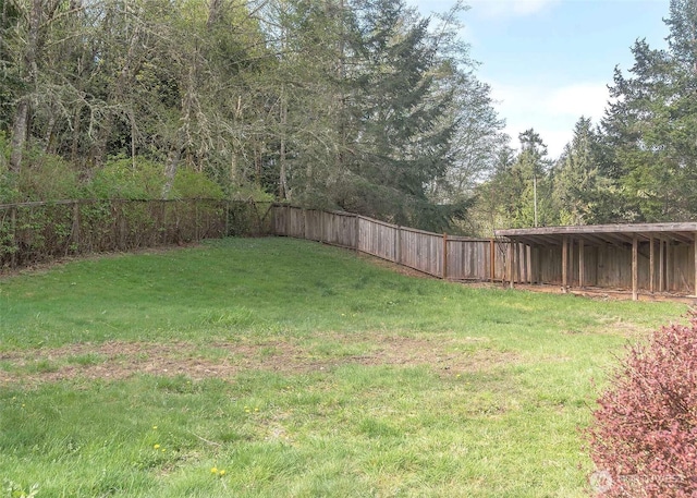 view of yard with a fenced backyard