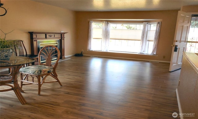 5036 Beach Way NE, Olympia, WA 98516 - dining area with wood finished floors and a glass covered fireplace