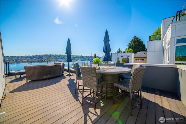 deck with a water view