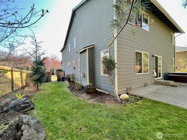 18126 SE 246th St, Covington, WA 98042 - back of property featuring central air condition unit, fence, a lawn, crawl space, and a patio
